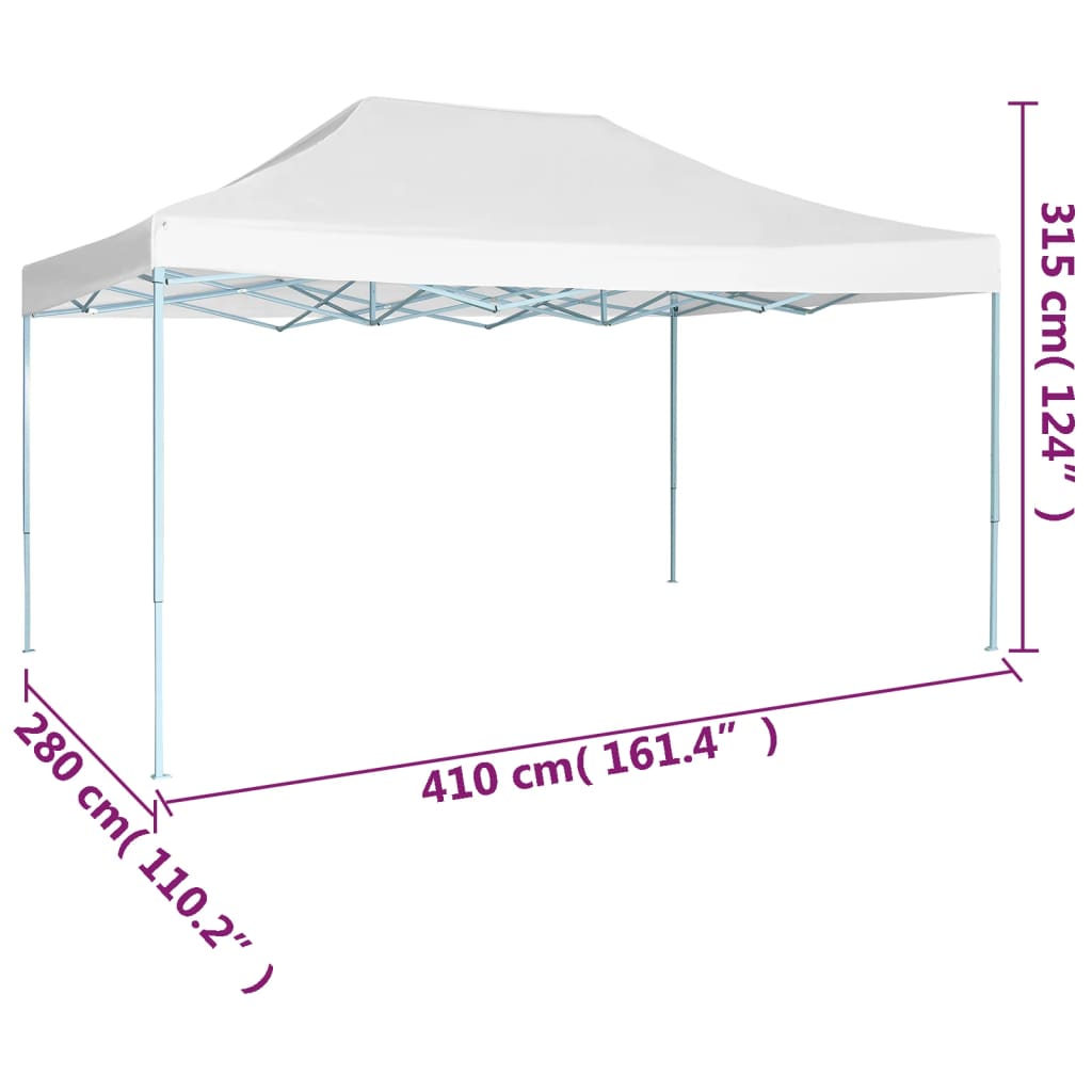 Tenda dobrável profissional para festas 280x410x315 cm aço branco