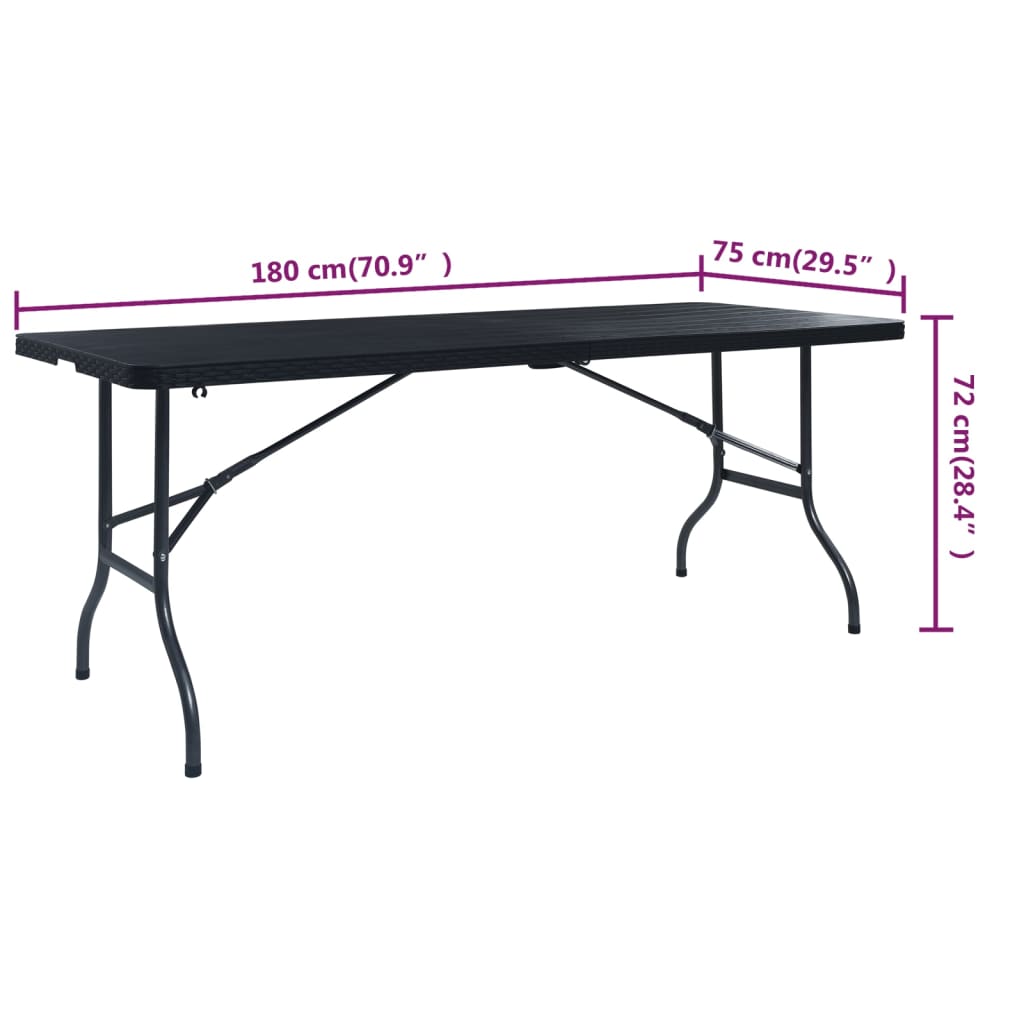 Mesa de jardim dobrável 180x75x72 cm PEAD imitação vime preto