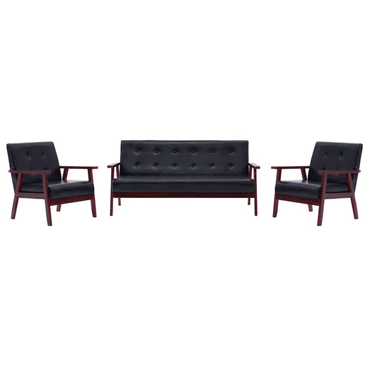 Conjunto de sofás 3 pcs couro artificial preto
