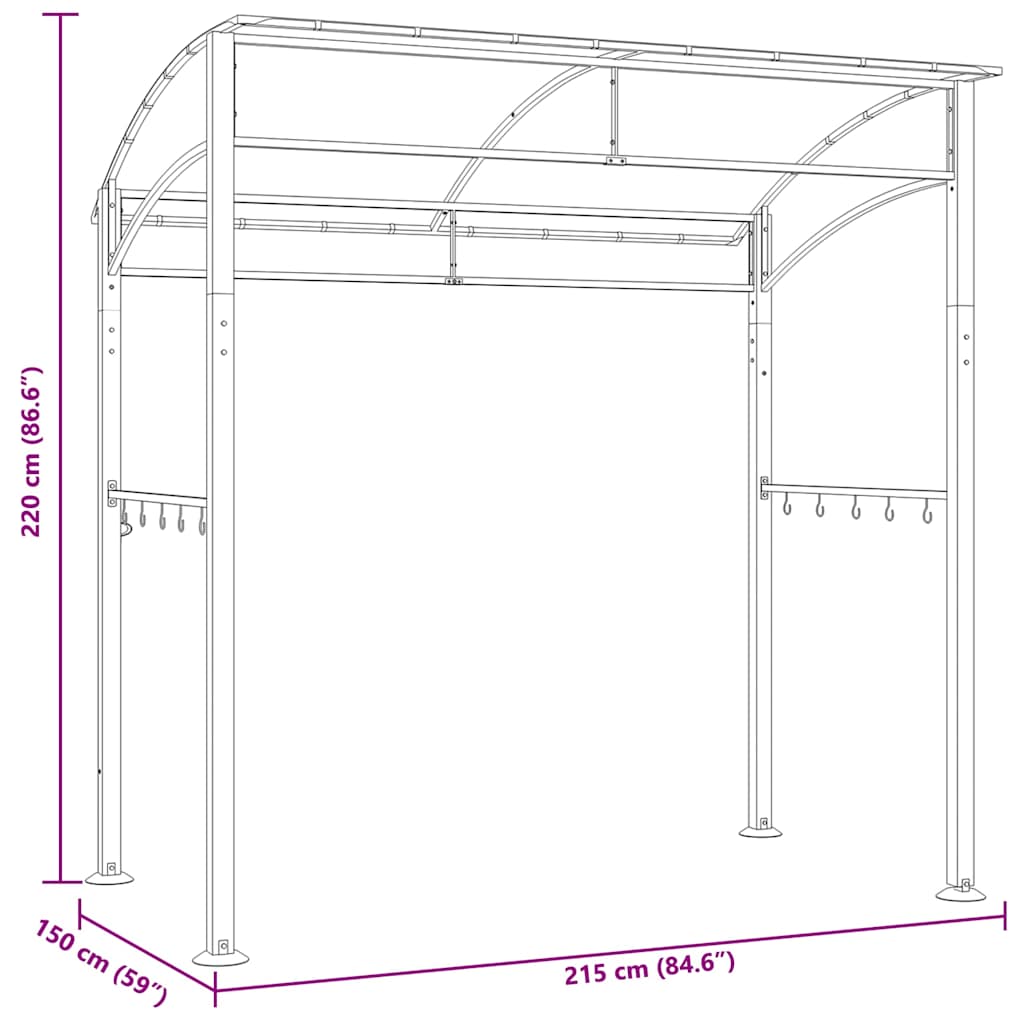 Gazebo de churrasco 215x150x220 cm aço antracite