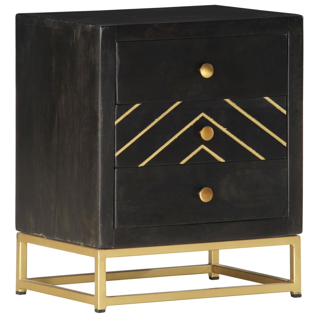 Mesa de cabeceira 40x30x50 cm mangueira maciça preto e dourado