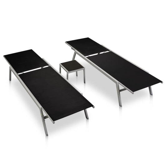 Espreguiçadeiras com mesa 2 pcs aço e textilene preto