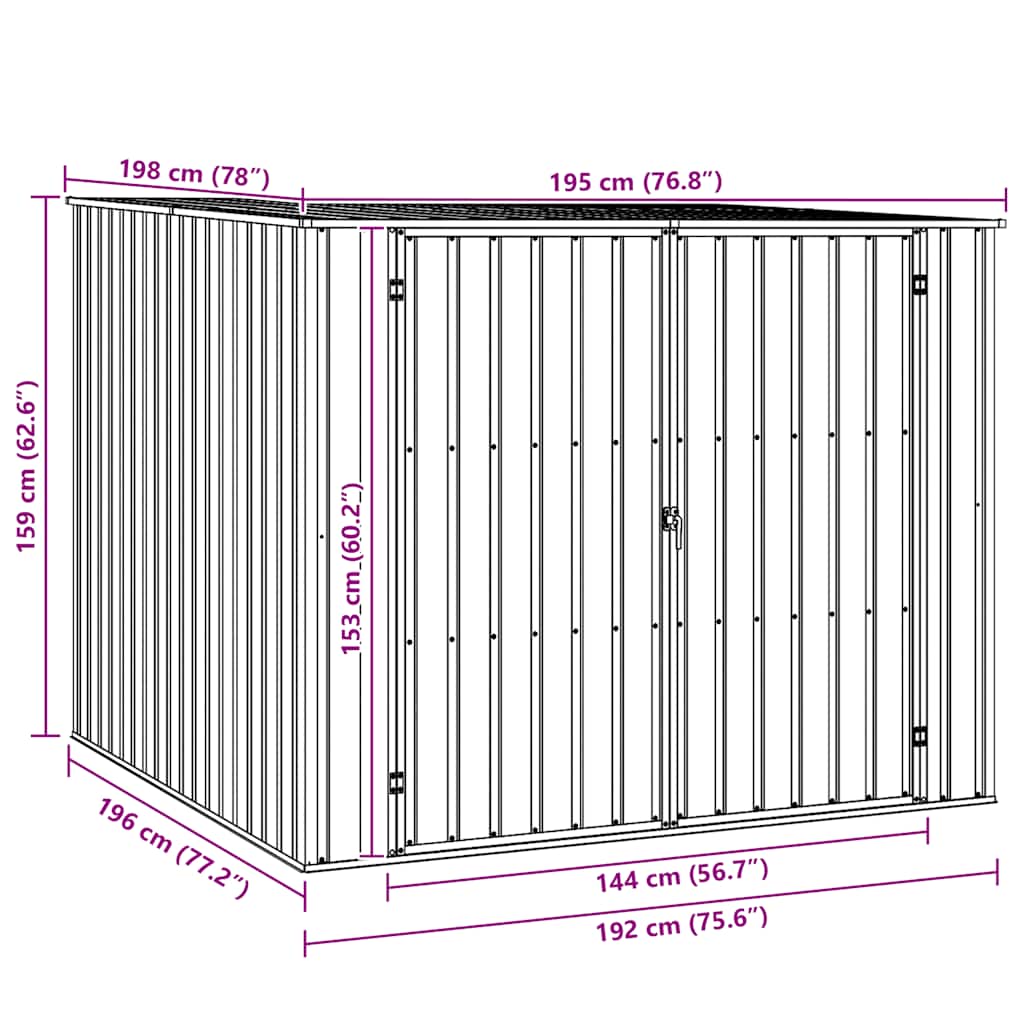 Abrigo de jardim 195x198x159 cm aço galvanizado verde