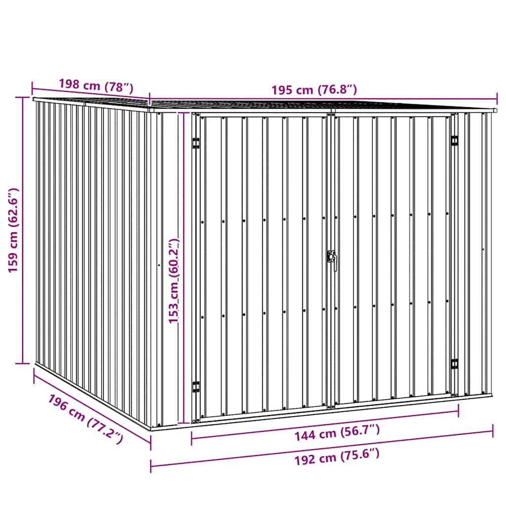 Abrigo de jardim 195x198x159 cm aço galvanizado cinzento