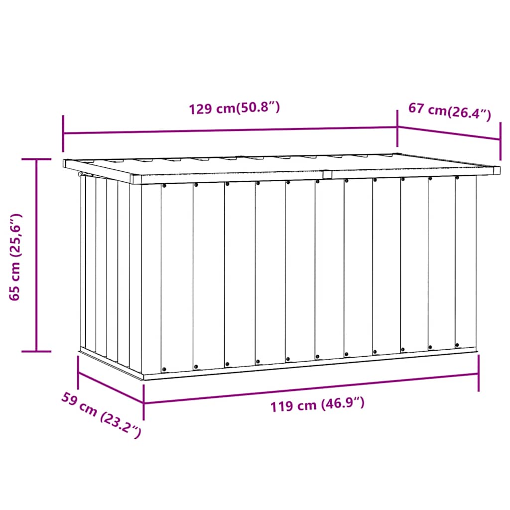 Caixa de armazenamento para jardim marrom 129x67x65 cm