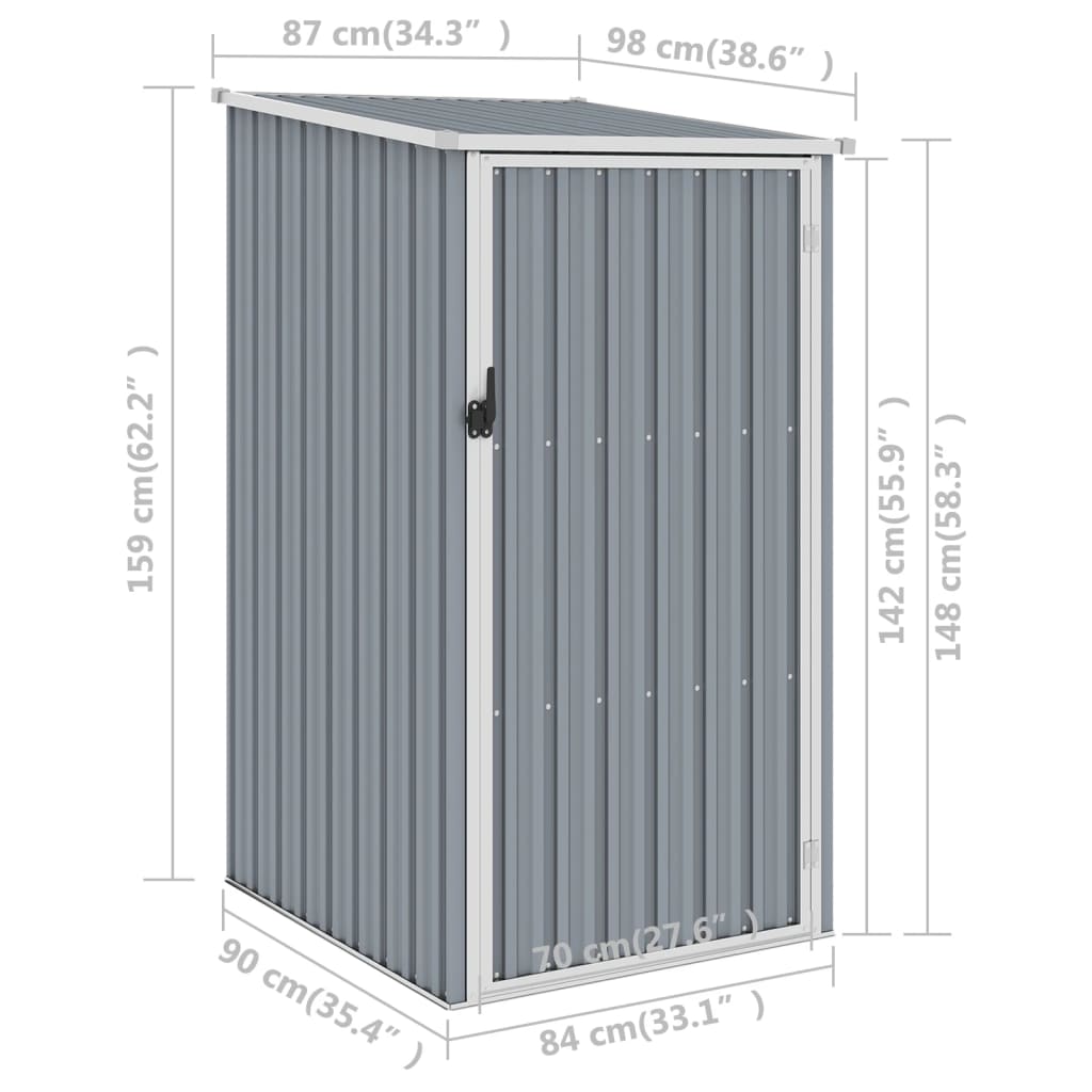 Abrigo de jardim 87x98x159 cm aço galvanizado cinzento