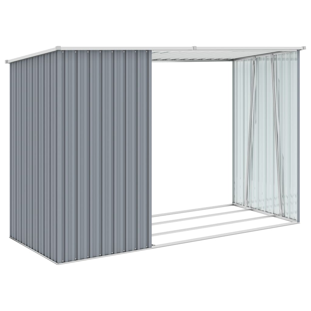 Abrigo de lenha jardim 245x98x159 cm aço galvanizado cinzento