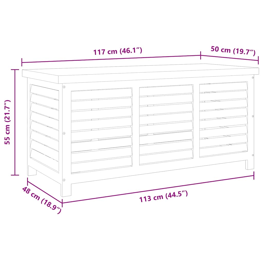 Caixa arrumação p/ jardim 117x50x55 cm madeira eucalipto maciça