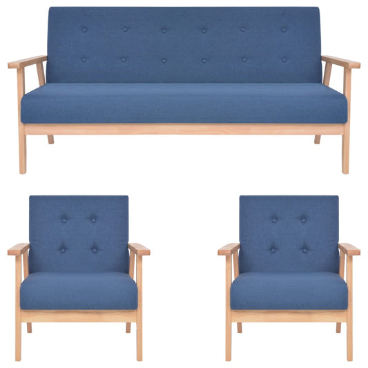 3 pcs conjunto de sofás tecido azul