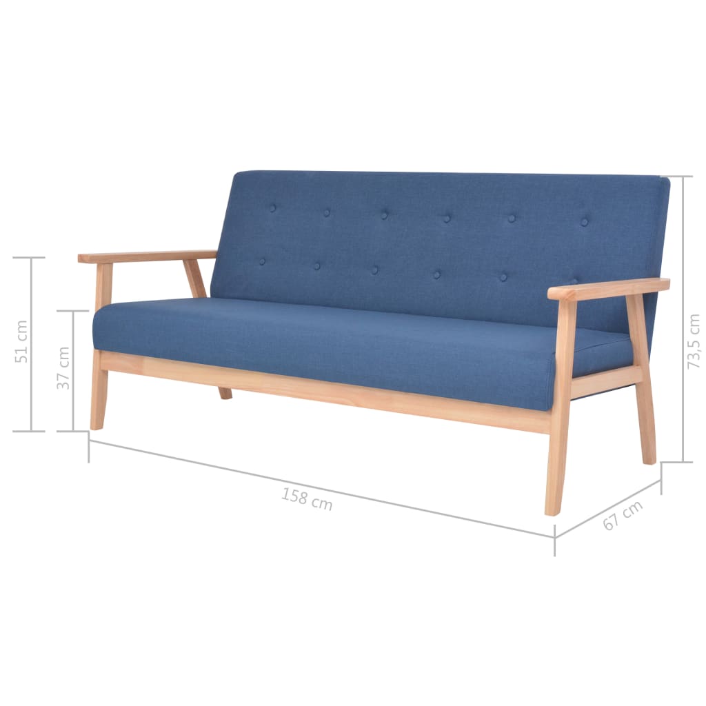 3 pcs conjunto de sofás tecido azul