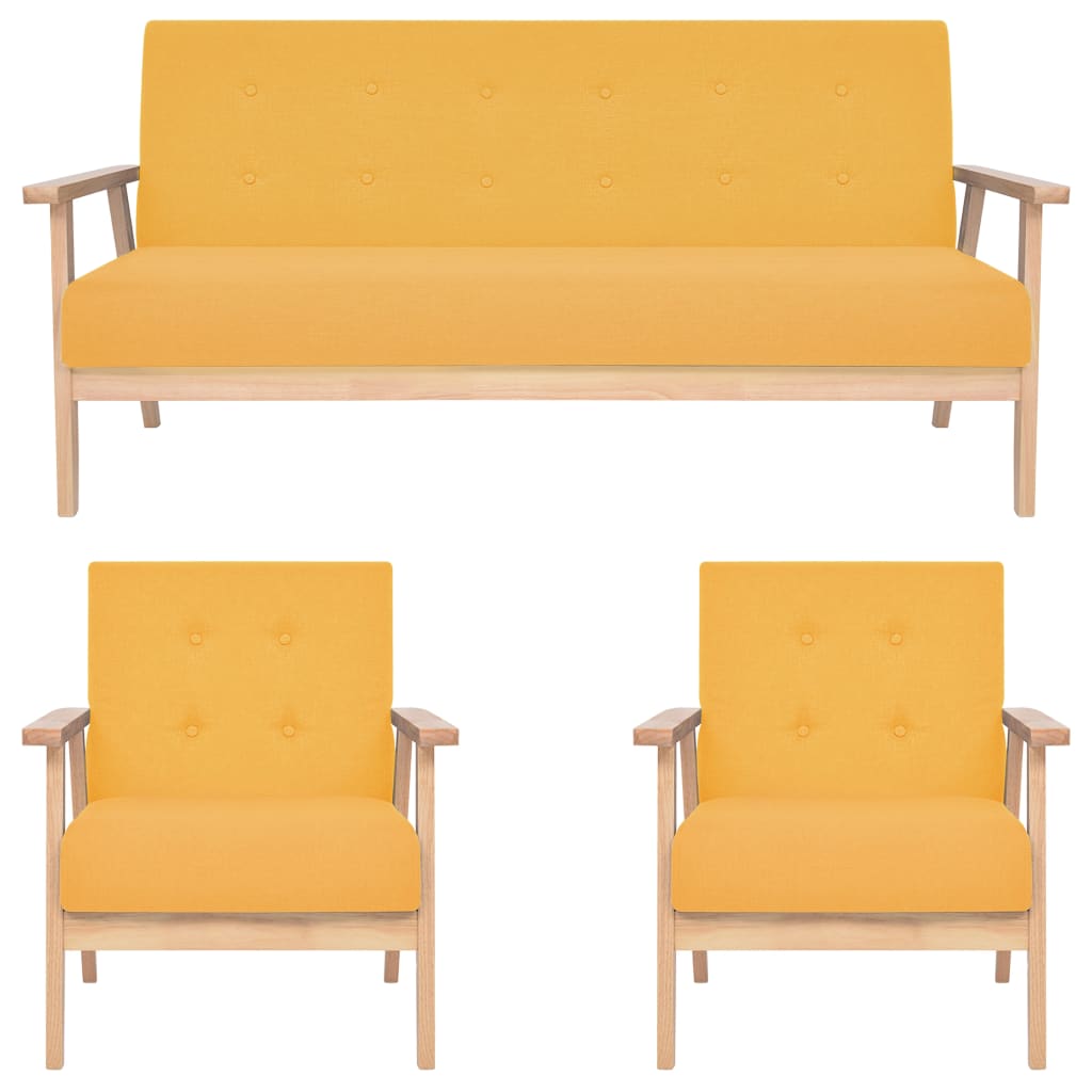 3 pcs conjunto de sofás tecido amarelo