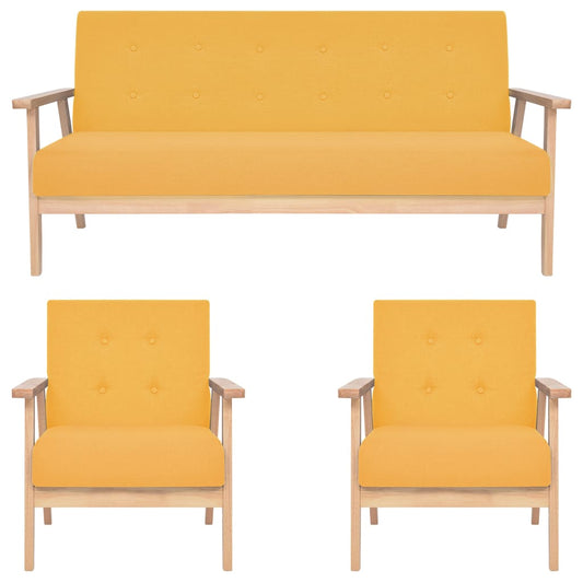 3 pcs conjunto de sofás tecido amarelo