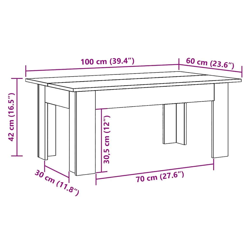 Mesa de centro 100x60x42 cm derivados de madeira branco