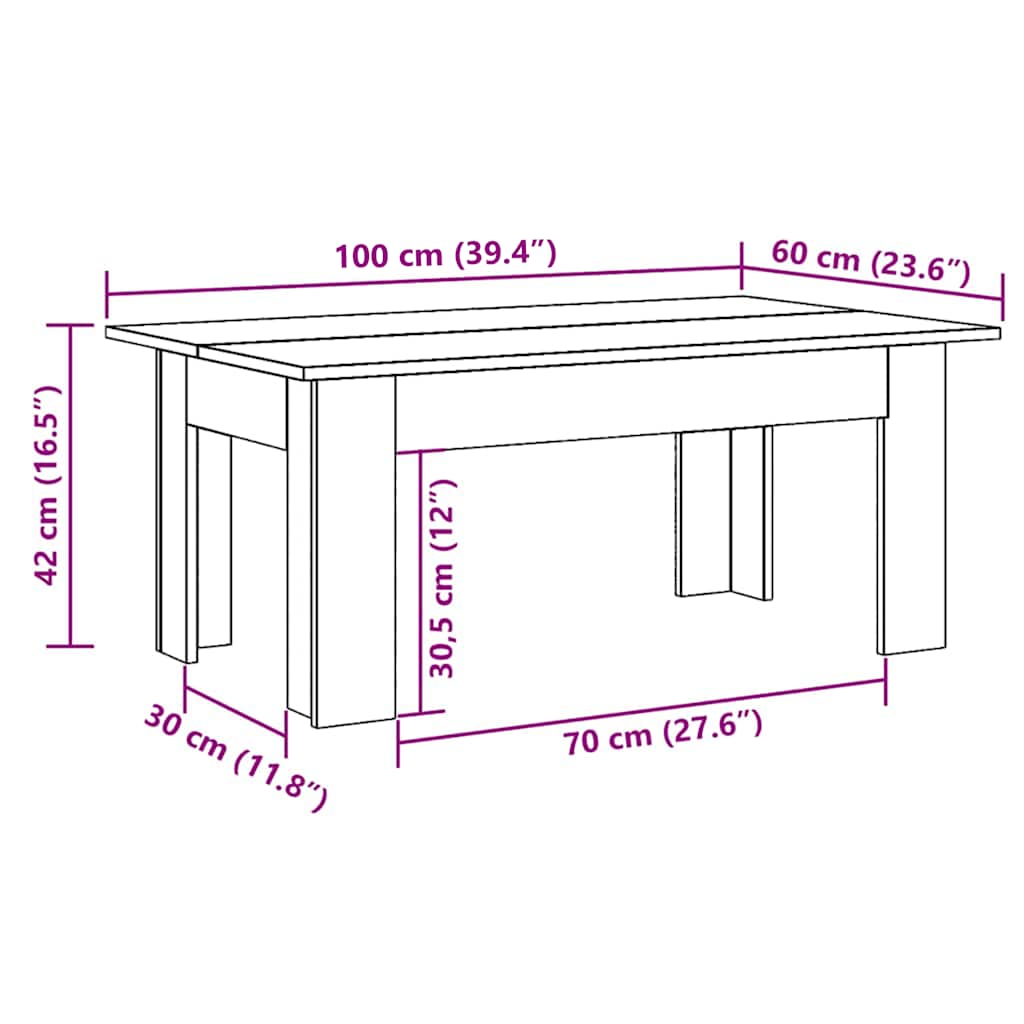 Mesa de centro 100x60x42 cm derivados madeira cinzento cimento