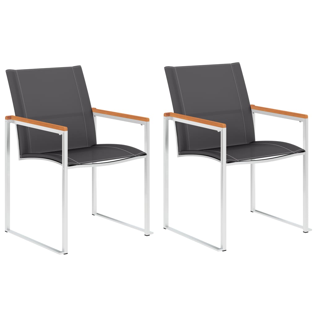 Cadeiras de jardim 2 pcs textilene e aço inoxidável cinzento