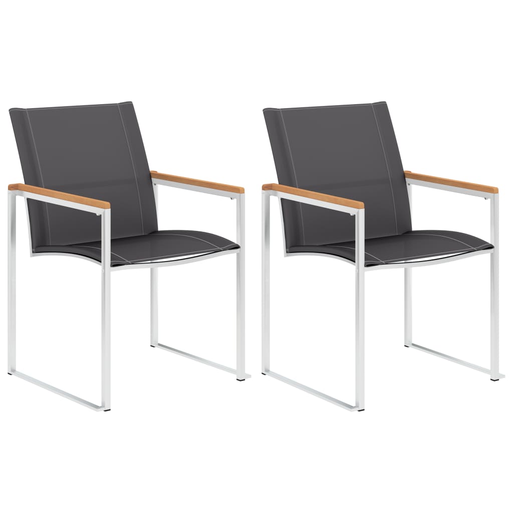 Cadeiras de jardim 2 pcs textilene e aço inoxidável cinzento