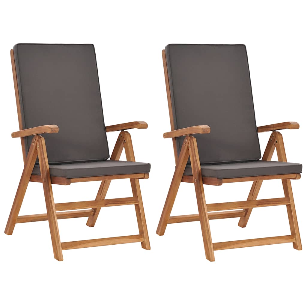 Cadeiras jardim reclináveis + almofadões 2pcs teca maciça cinza
