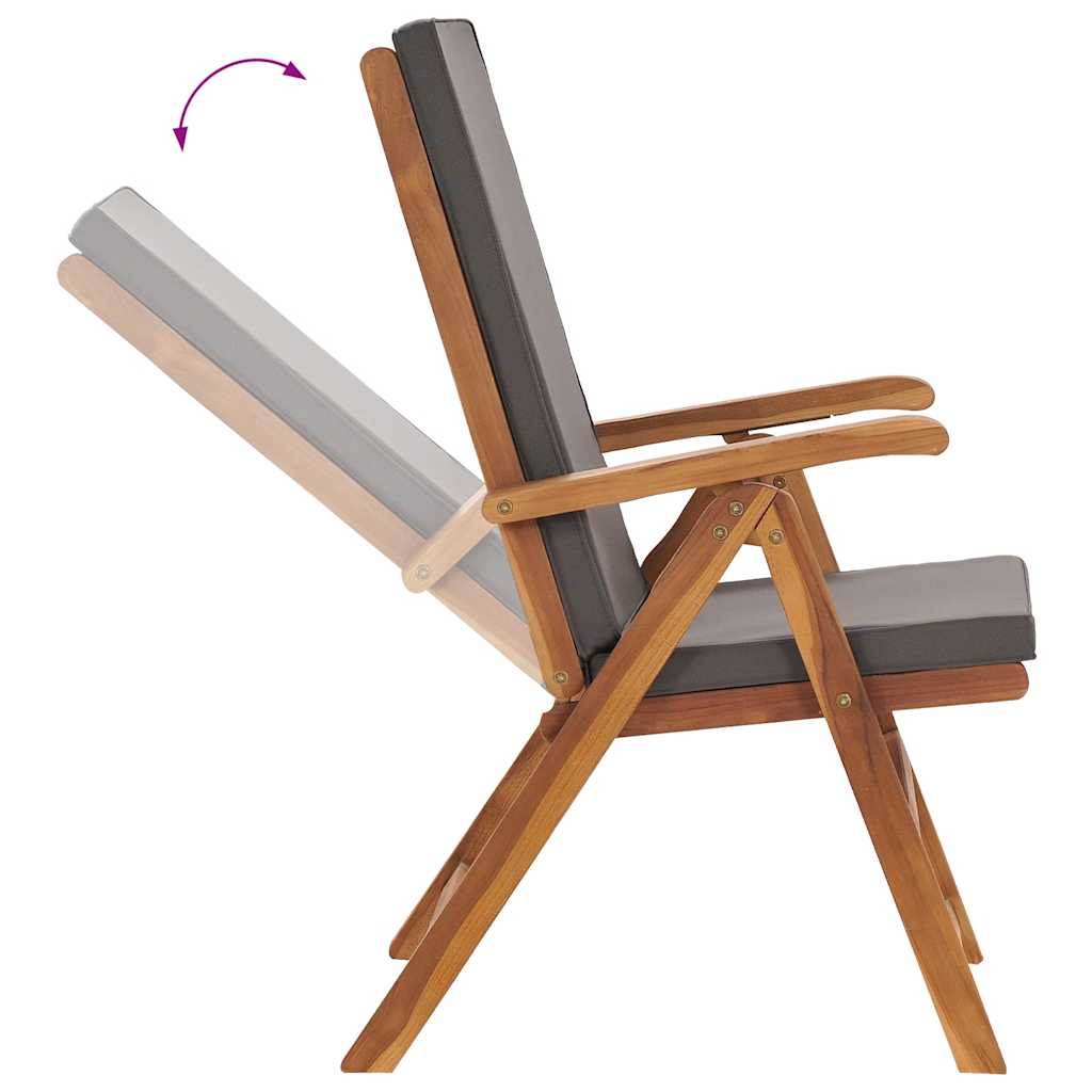Cadeiras jardim reclináveis + almofadões 2pcs teca maciça cinza