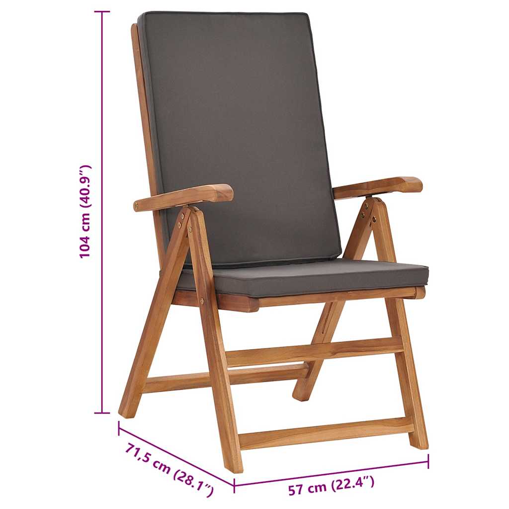 Cadeiras jardim reclináveis + almofadões 2pcs teca maciça cinza