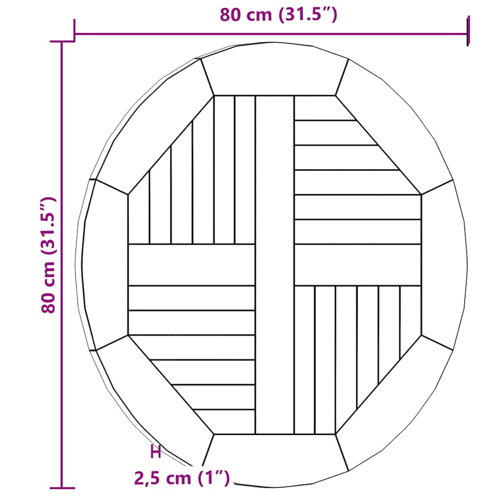 Tampo de mesa redondo 2,5 cm 80 cm madeira de teca maciça