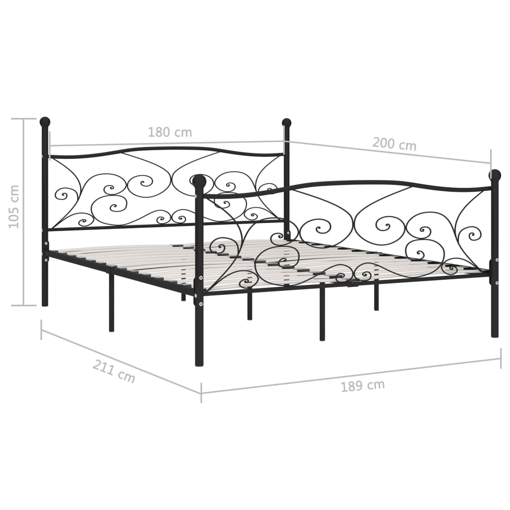 Estrutura de cama com estrado de ripas 180x200 cm metal preto