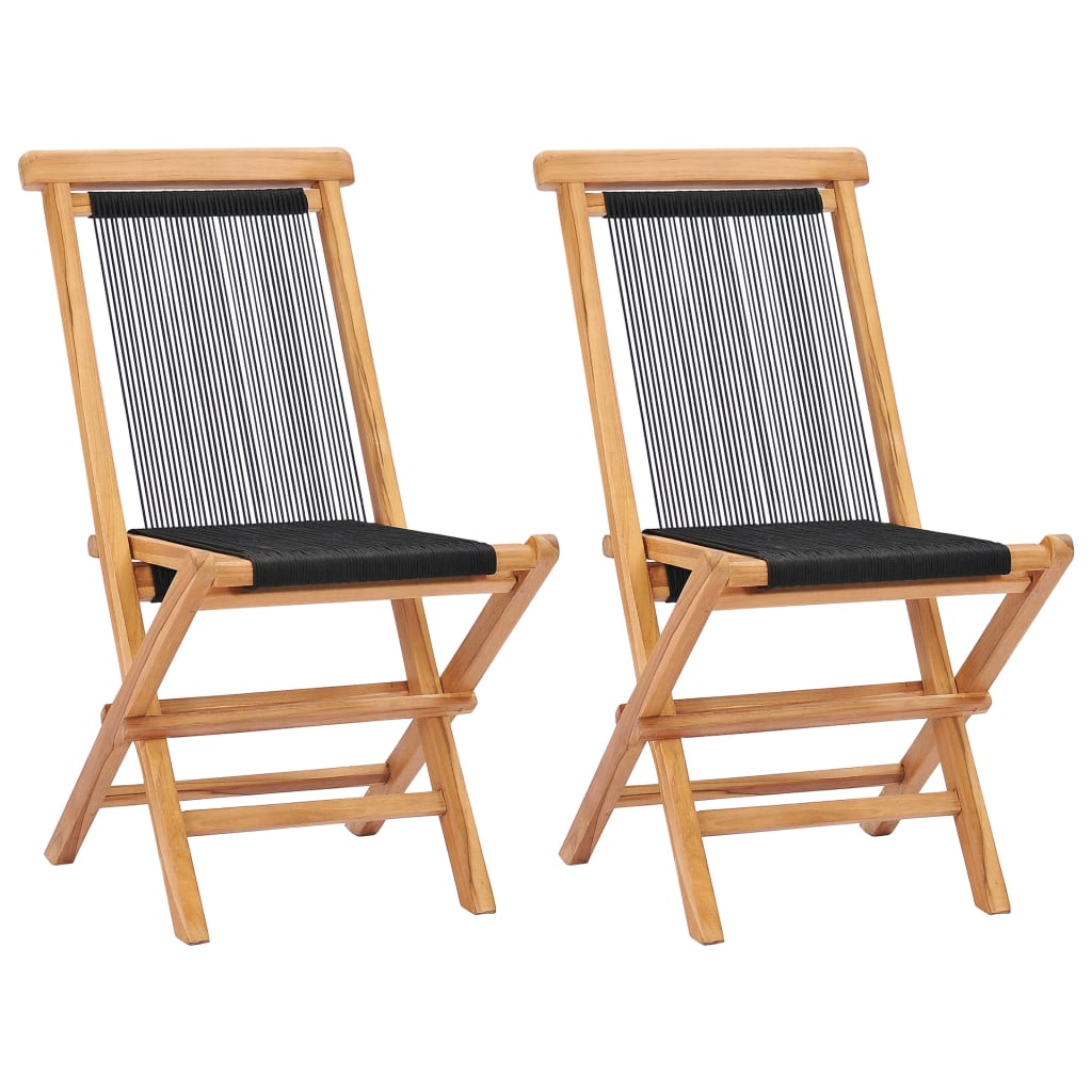 Cadeiras de jardim dobráveis 2 pcs madeira teca maciça e corda