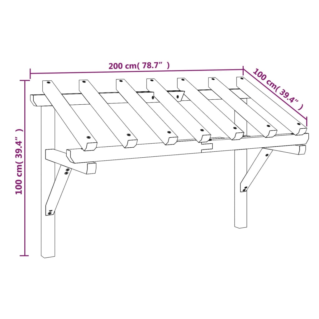 Toldo para porta 200x100x100 cm madeira de pinho maciça