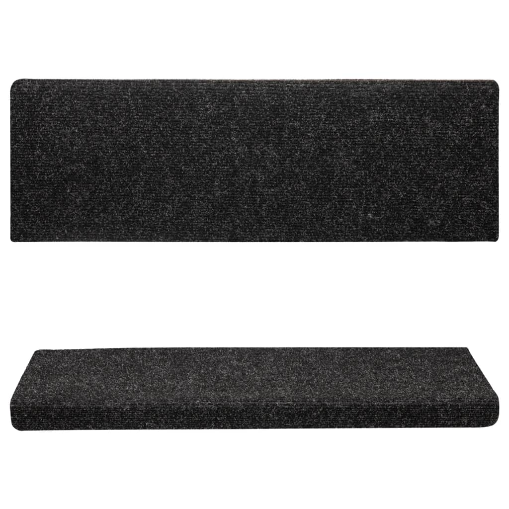 Tapetes de escada autoadesivos 15 peças 65x21x4 cm pretos com borda retangular