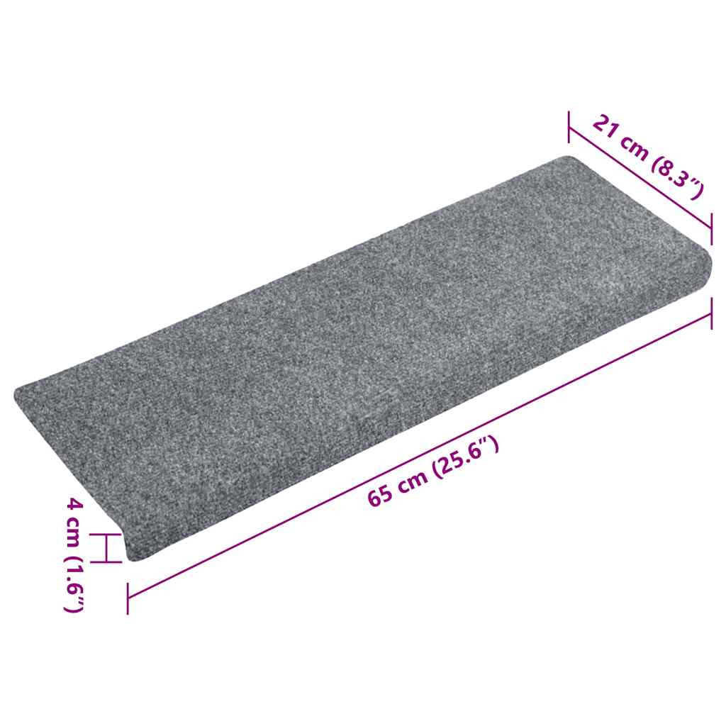 Tapetes de escada autoadesivos 15 peças 65x21x4 cm cinza claro com borda retangular
