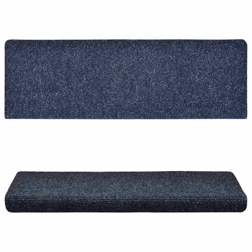 Tapetes de escada autoadesivos 15 peças 65x21x4 cm azul com borda retangular