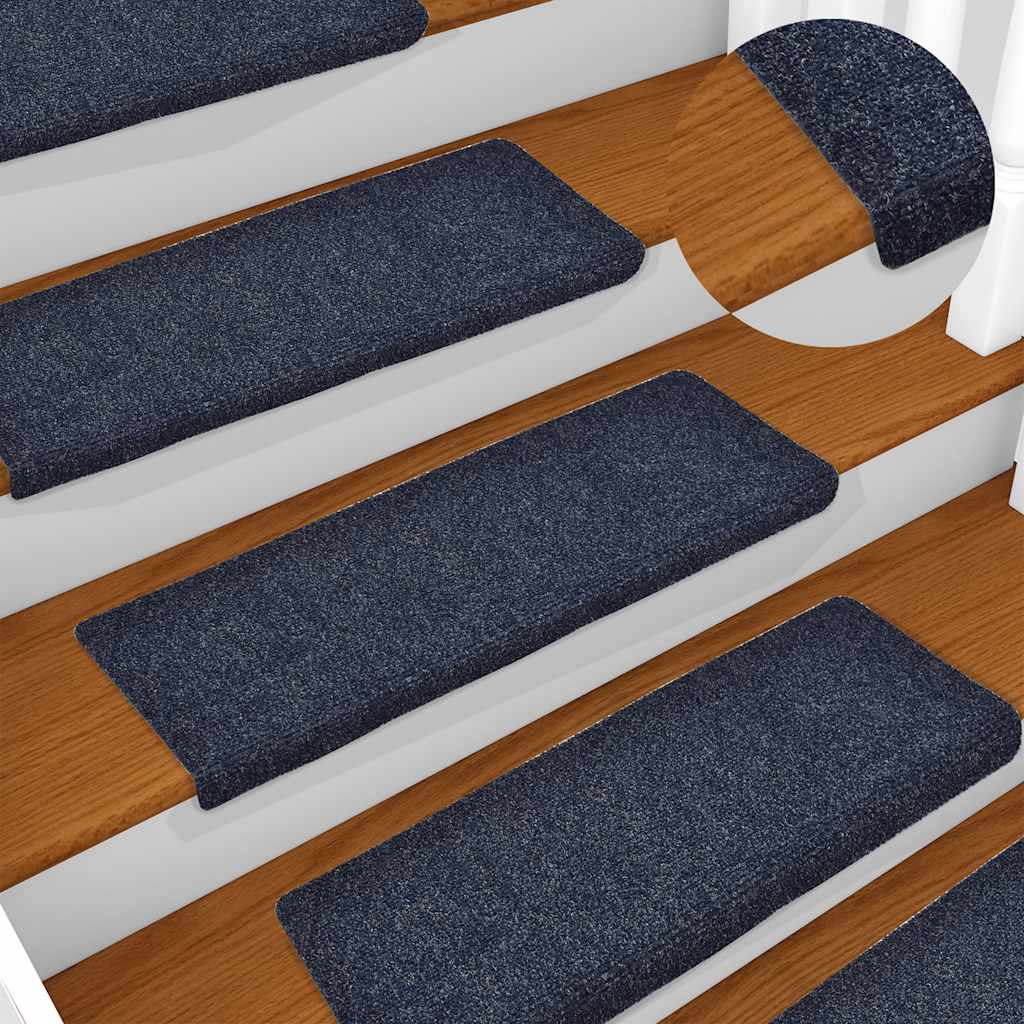 Tapetes de escada autoadesivos 15 peças 65x21x4 cm azul com borda retangular