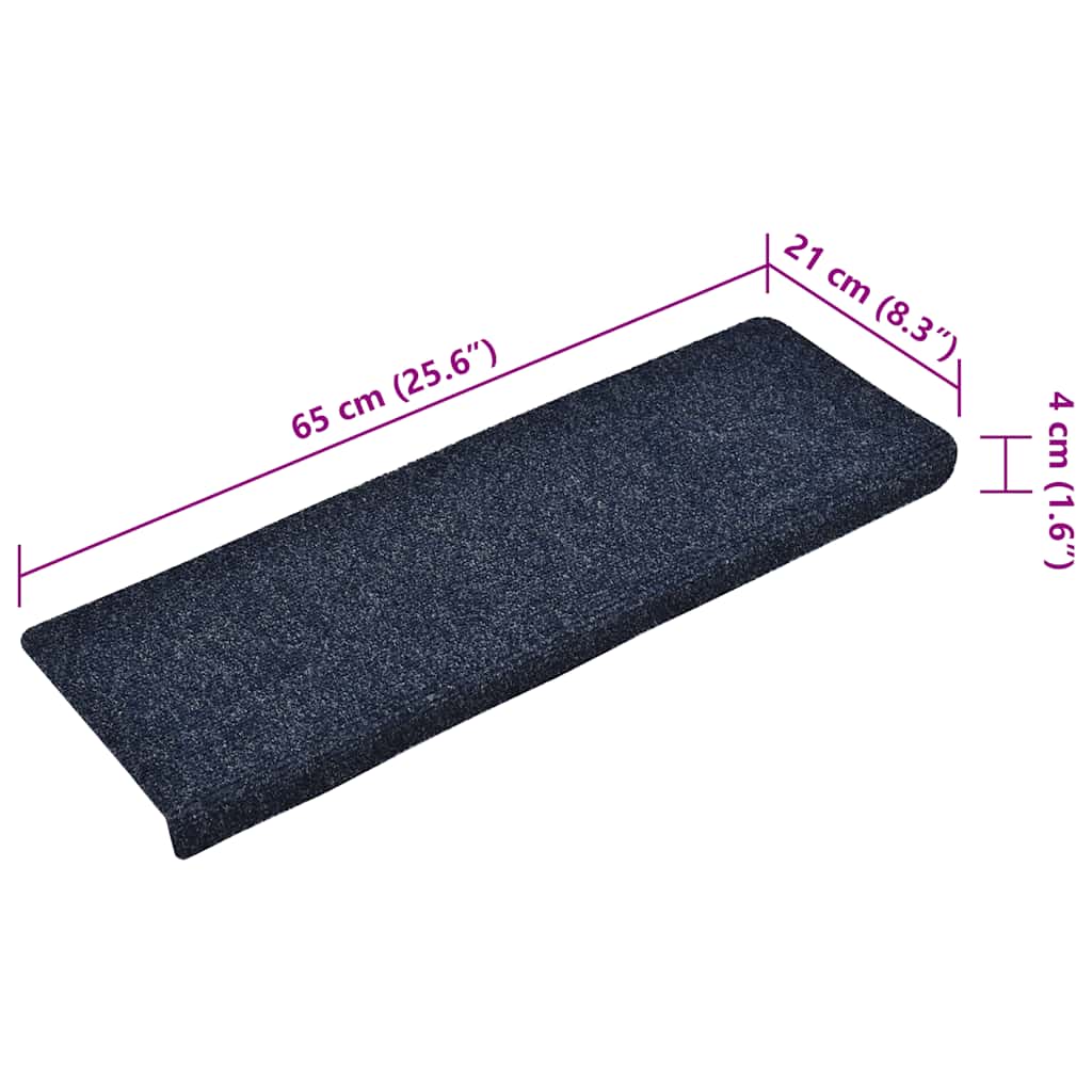 Tapetes de escada autoadesivos 15 peças 65x21x4 cm azul com borda retangular