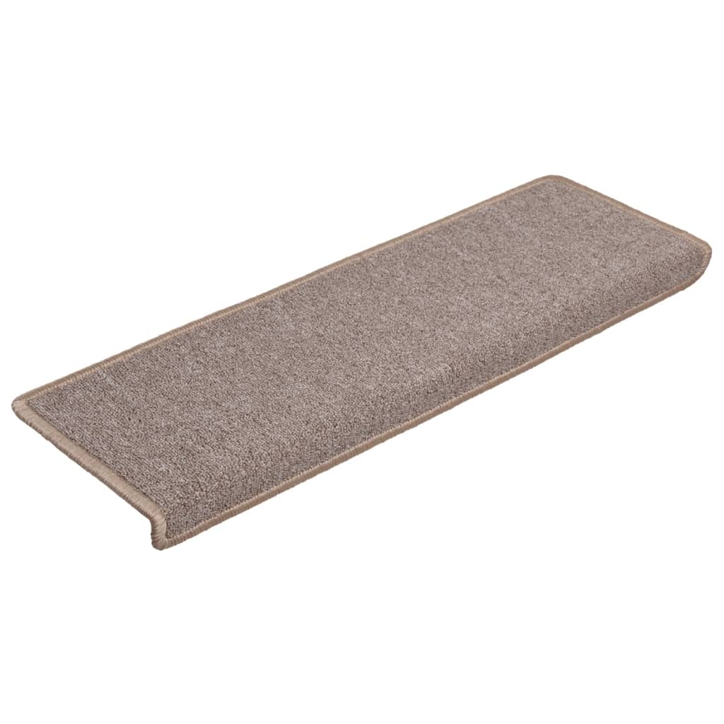 Tapetes de escada 15 peças 65x21x4 cm marrom claro com borda retangular