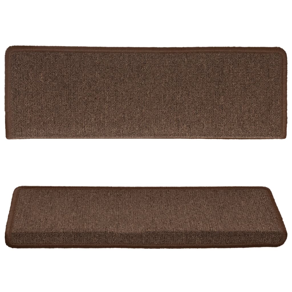 Tapetes de escada 15 peças 65x21x4 cm marrom com borda retangular