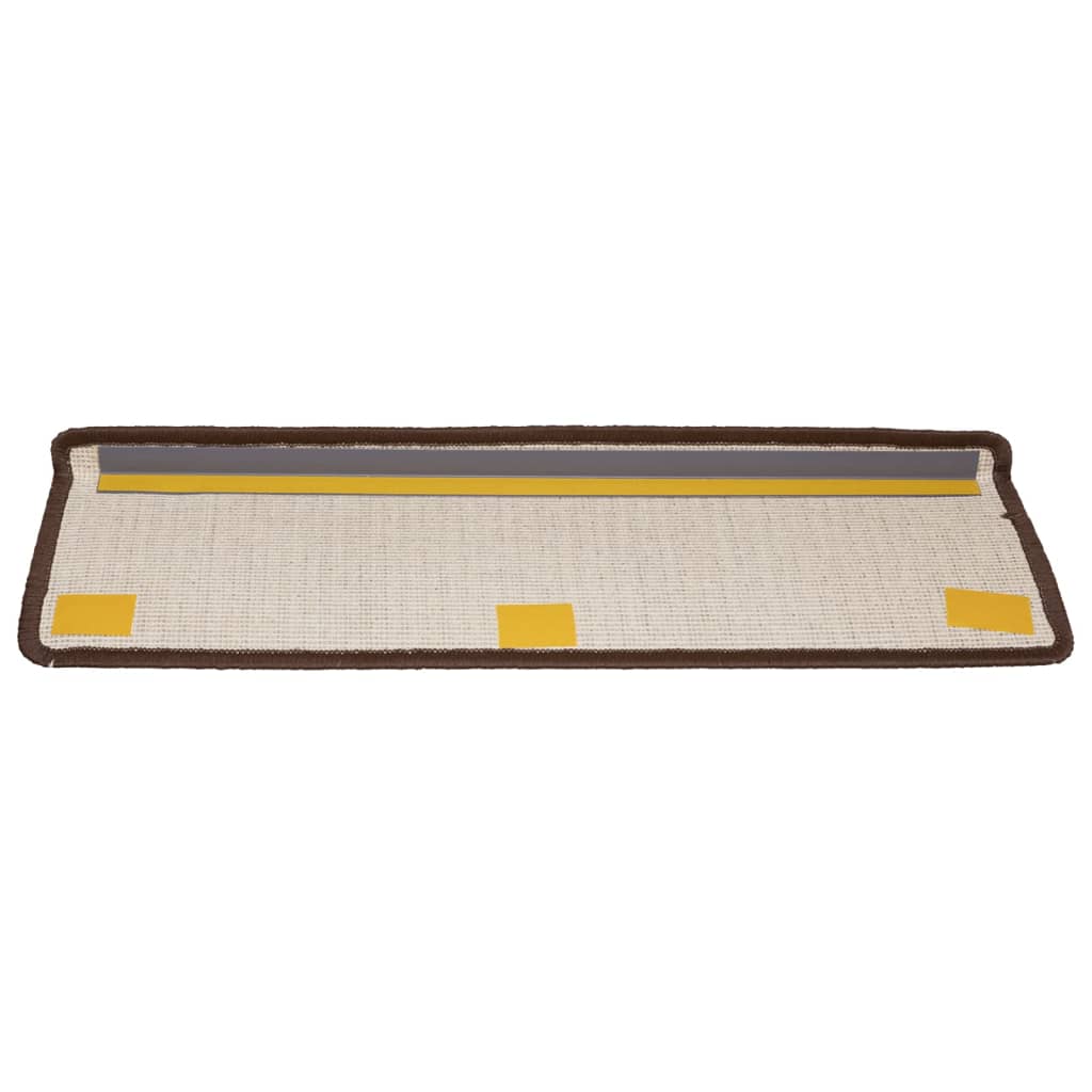 Tapetes de escada 15 peças 65x21x4 cm marrom com borda retangular