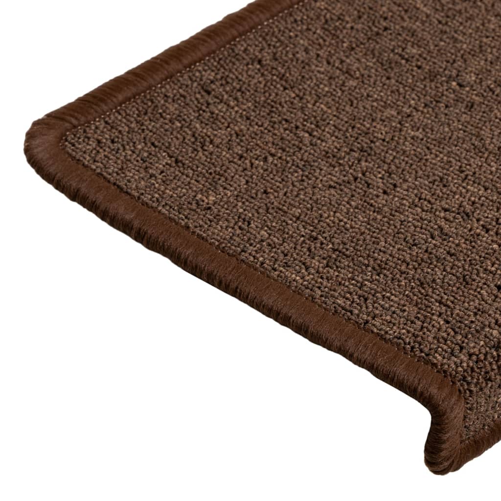 Tapetes de escada 15 peças 65x21x4 cm marrom com borda retangular