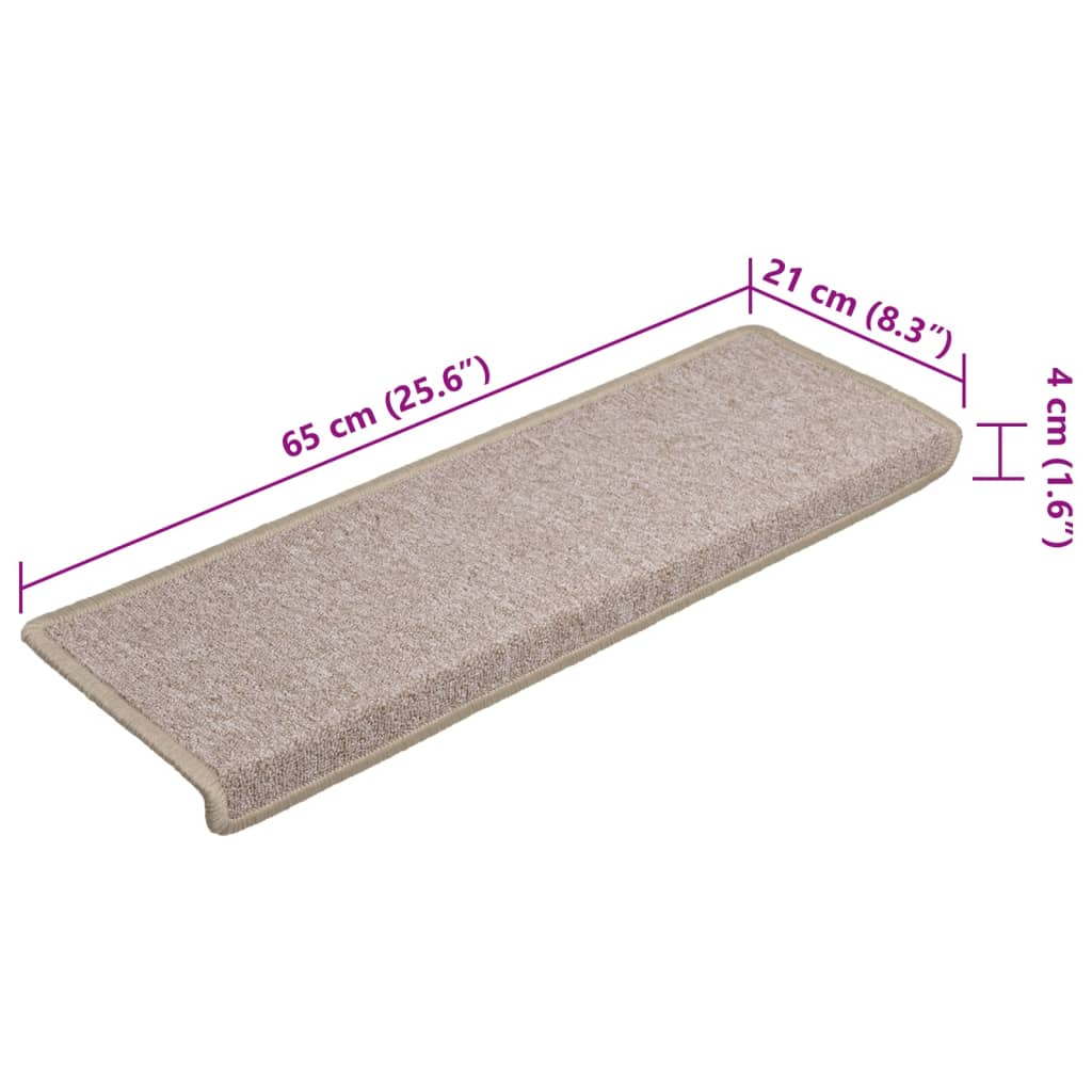 Tapetes de escada 15 peças 65x21x4 cm cinza-claro com borda retangular