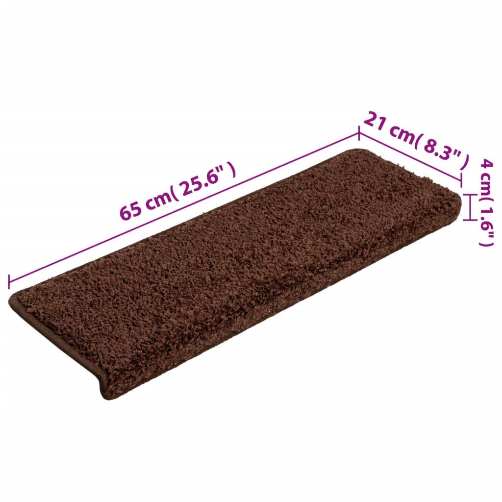 Tapetes de escada 15 peças 65x21x4 cm marrom com borda retangular
