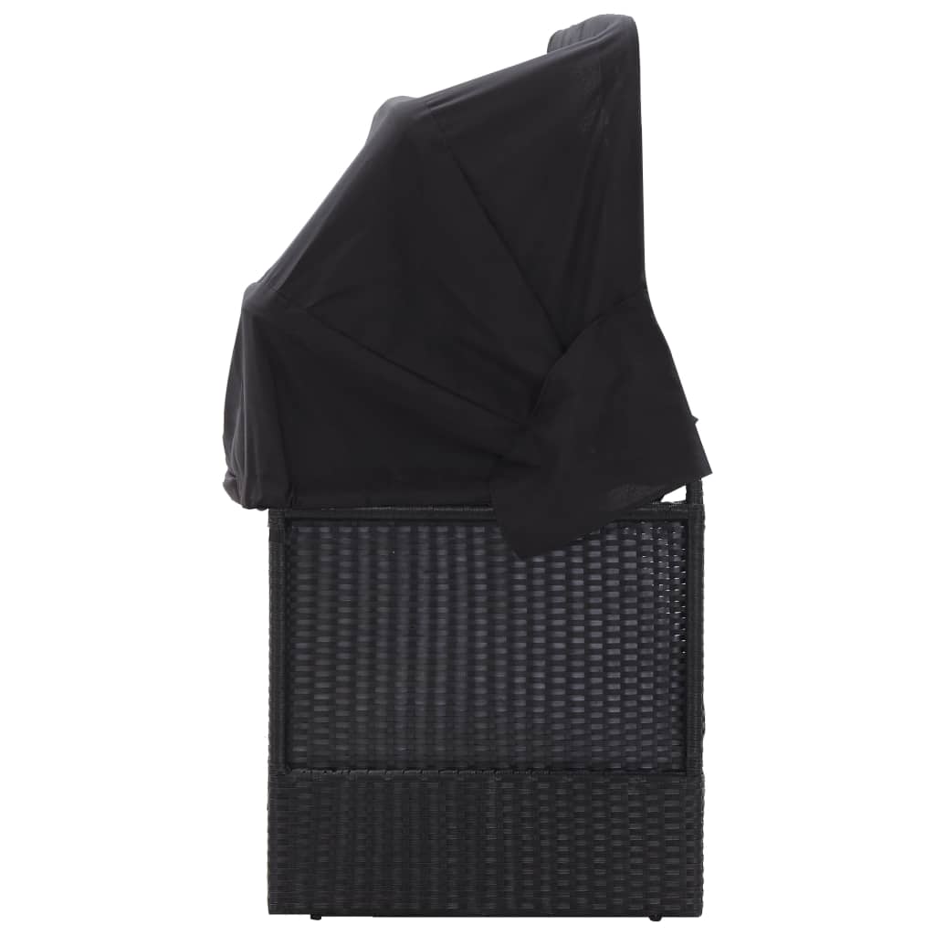 Sofá-cama de exterior com toldo vime PE preto