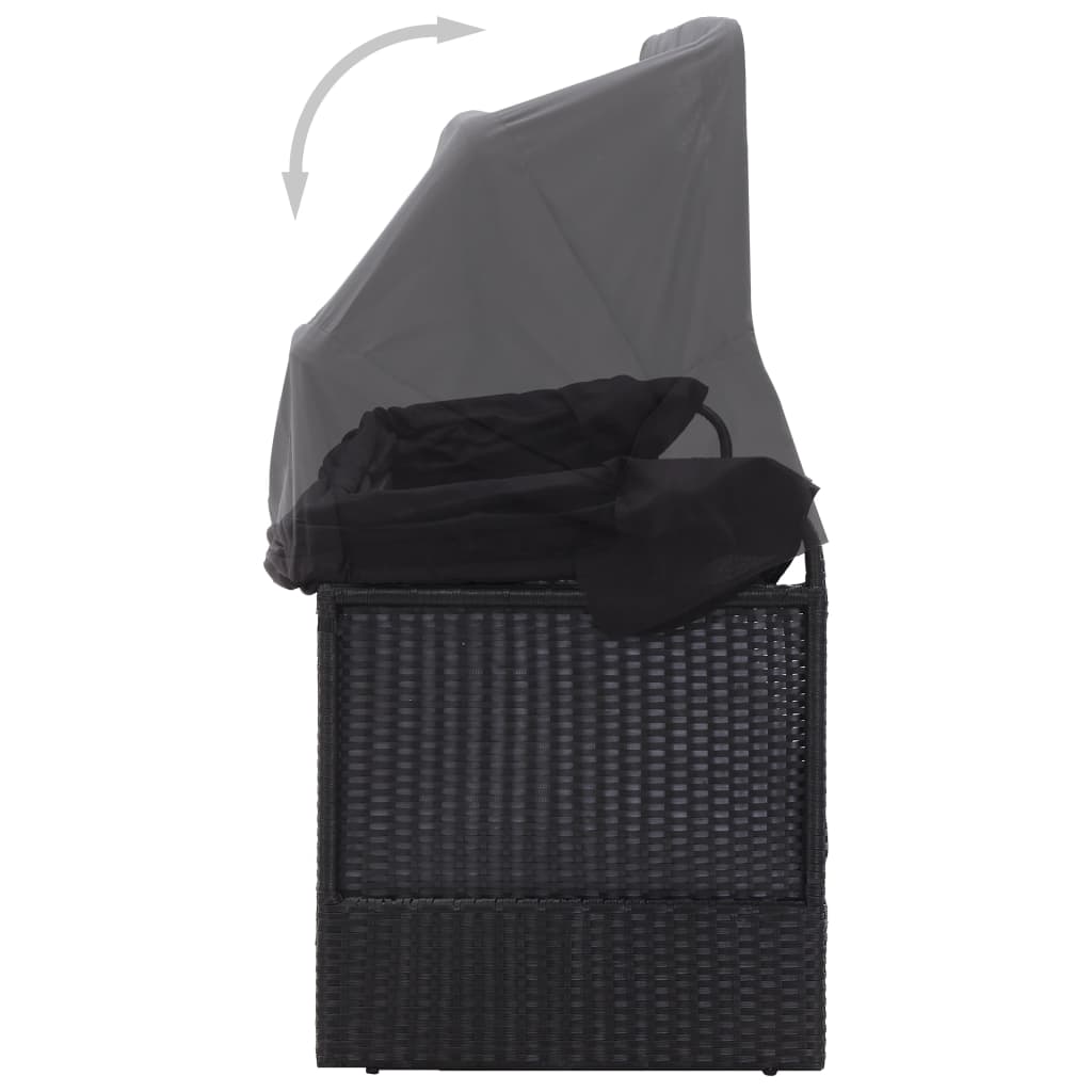 Sofá-cama de exterior com toldo vime PE preto