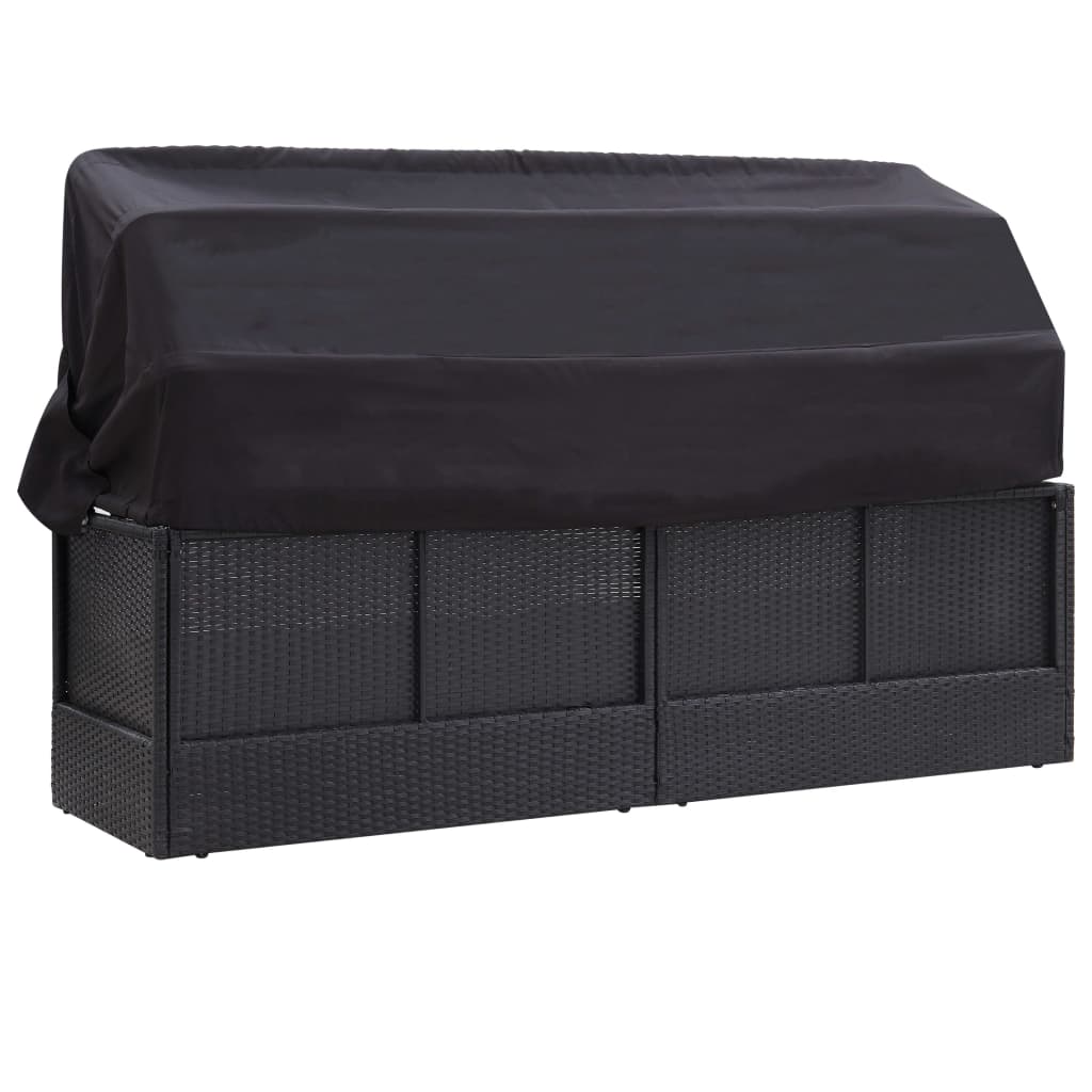 Sofá-cama de exterior com toldo vime PE preto