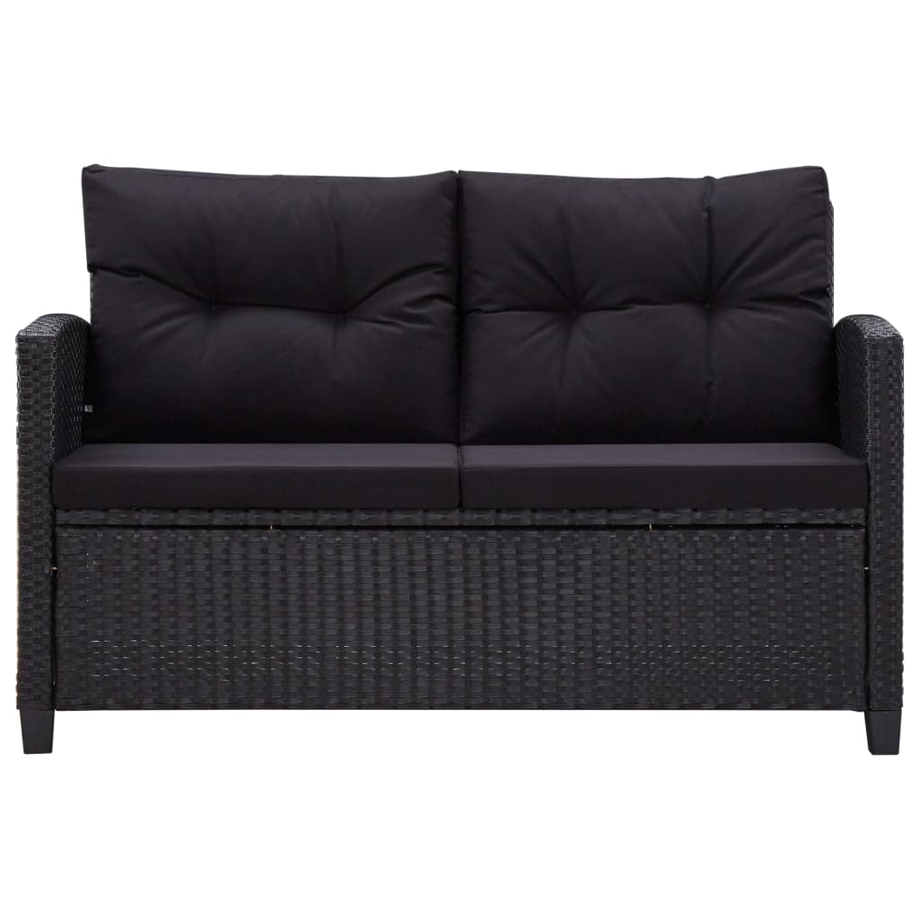 Sofá de jardim 2 lugares com almofadões 124 cm vime PE preto