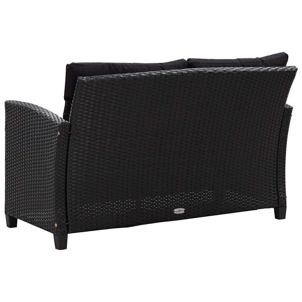 Sofá de jardim 2 lugares com almofadões 124 cm vime PE preto