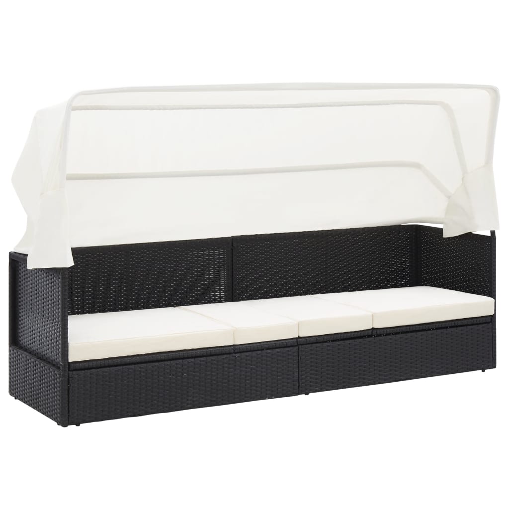 Sofá de jardim com toldo vime preto