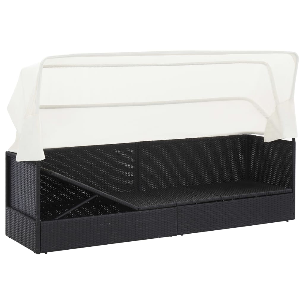 Sofá de jardim com toldo vime preto