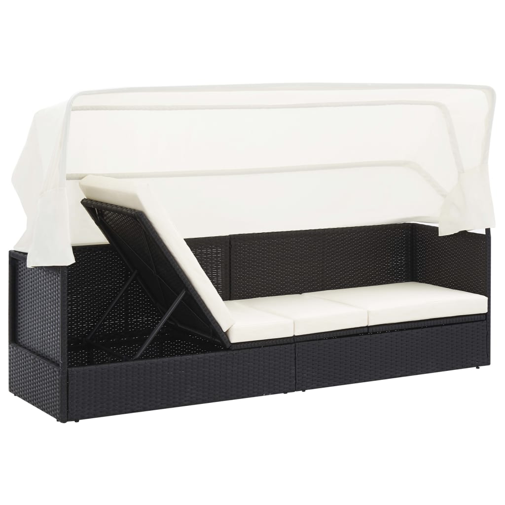 Sofá de jardim com toldo vime preto