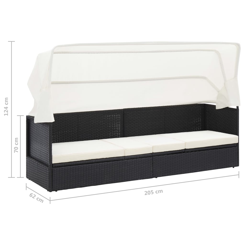 Sofá de jardim com toldo vime preto