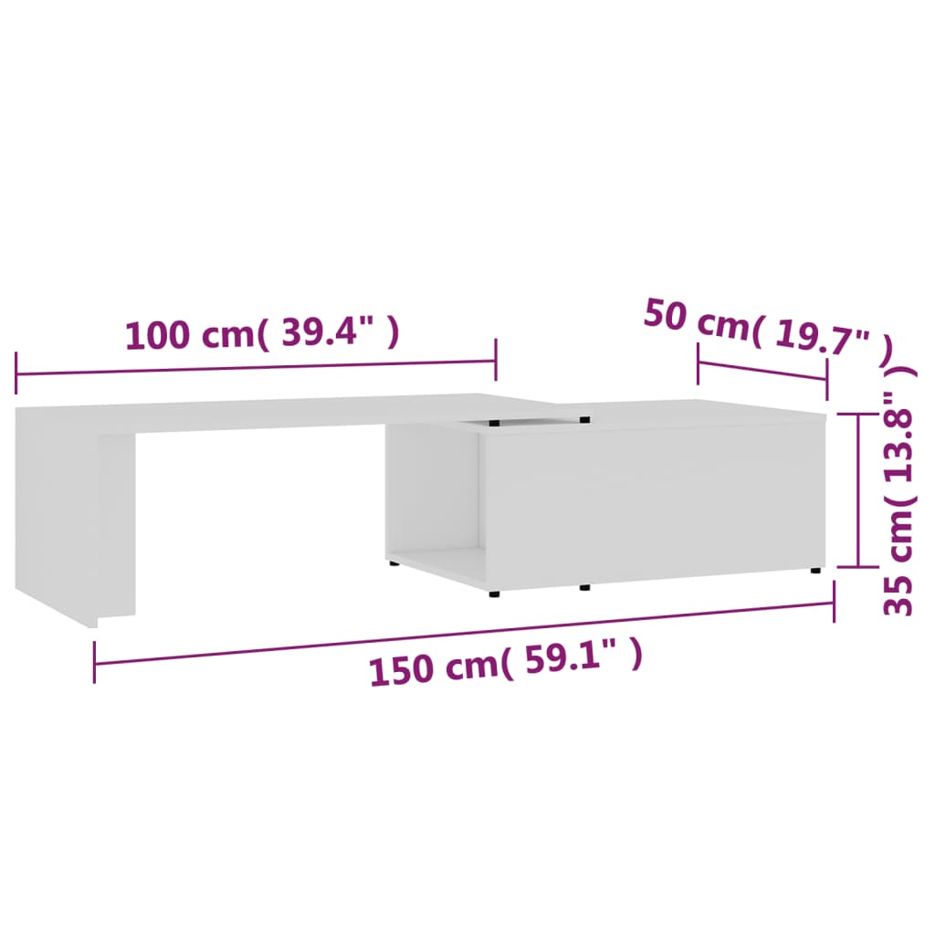 Mesa de centro 150x50x35 cm derivados de madeira branco
