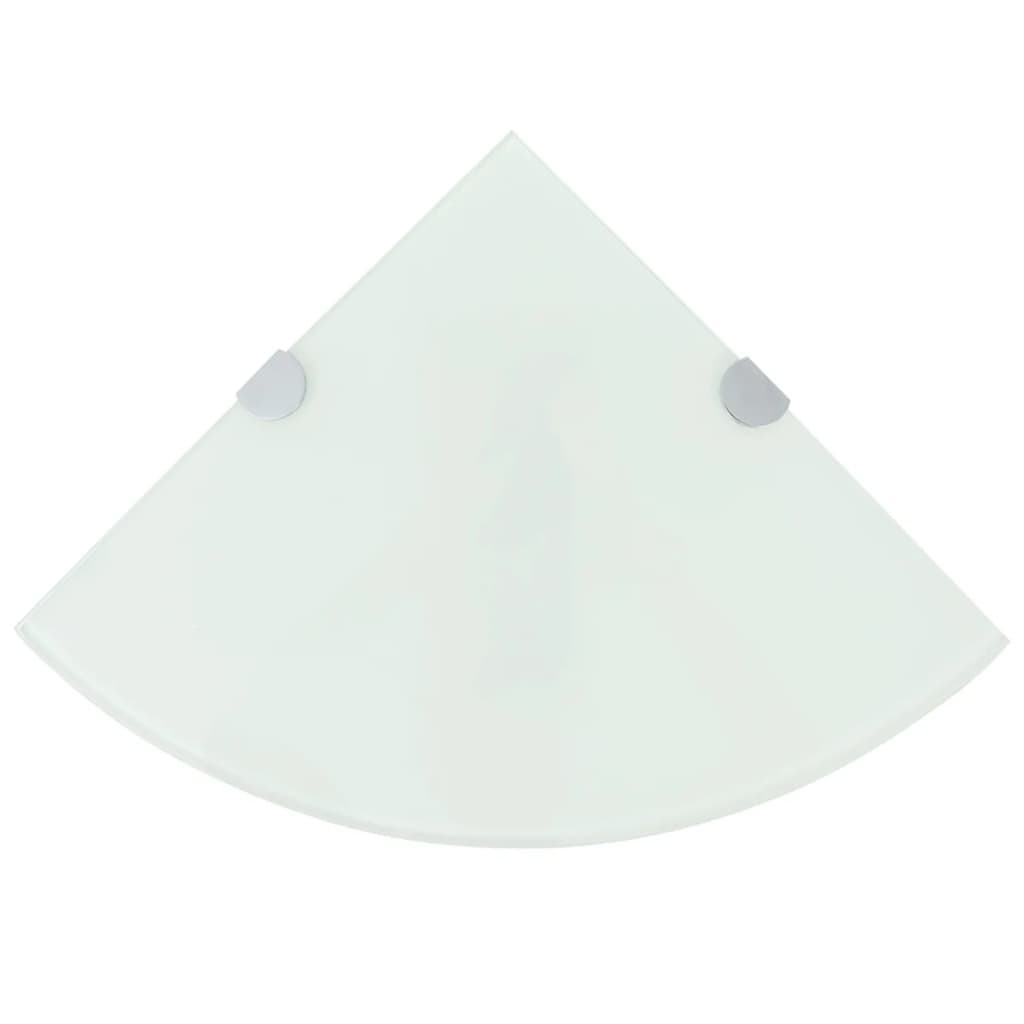 Prateleiras canto 2 pcs suportes cromados 25x25cm vidro branco