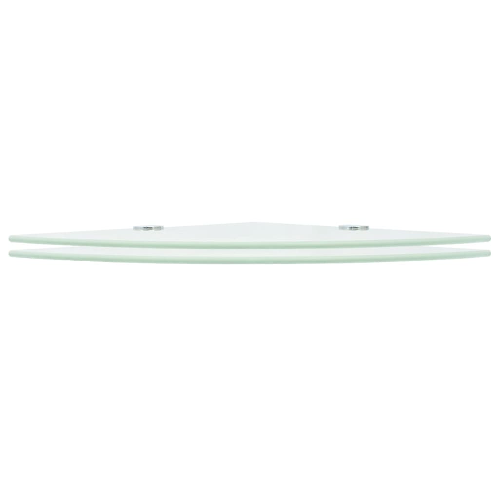 Prateleiras canto 2 pcs suportes cromados 25x25cm vidro branco